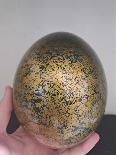 South African Ostrich Egg Ornament Green and Gold Crackle Finish