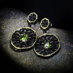 Simple Dangle Earrings for Women Black Gold Filled Tungsten Green Cubic Zirconia Vintage Drops