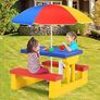 Kids Garden Furniture with Table and 2 Benches for Kids with Parasol Set for Backyard, Patio (Yellow) Image 2