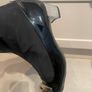 black stretch material boots with patent leather toe low chrome silver metal heel by Ras Image 8