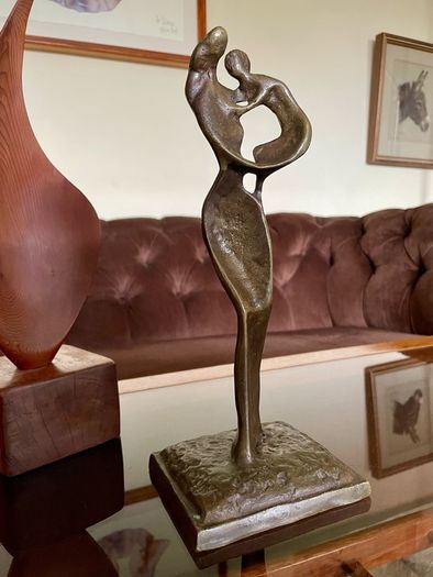 Abstract Modernist Bronze Mother and Child Sculpture Statue Figurine