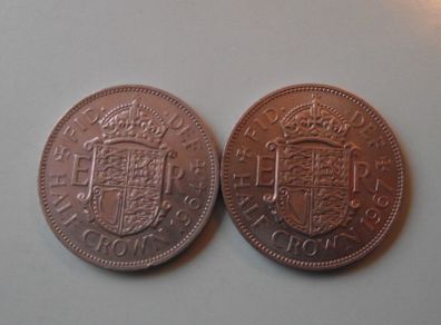 Great Britain. Elizabeth II. 2 Half Crowns (1964+1967) Nice Condition!