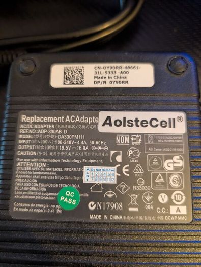 Dell Replacement AC Adapter 330W 19.5v for Dell Alienware