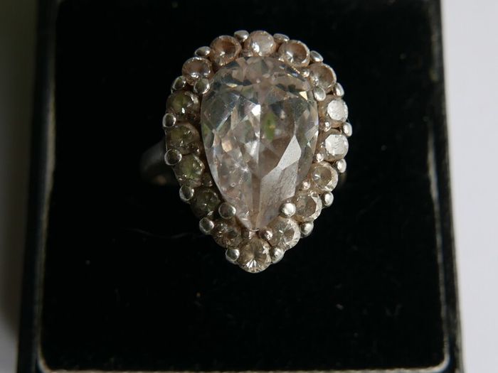 Vintage Sterling Silver 925 Big Stone Ring Women Champagne Crystal Cubic Zirconia 10g size Q1/2