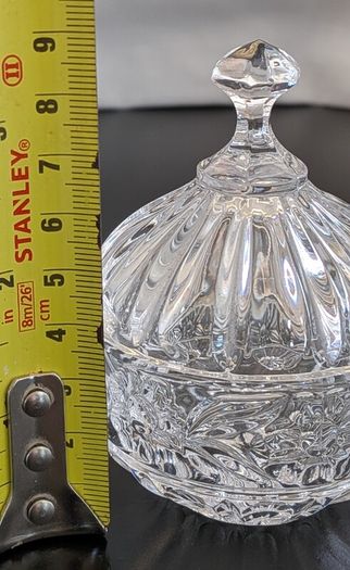 Vintage Cut Glass Lidded Bonbon Trinket Candy Dish Floral 10cm