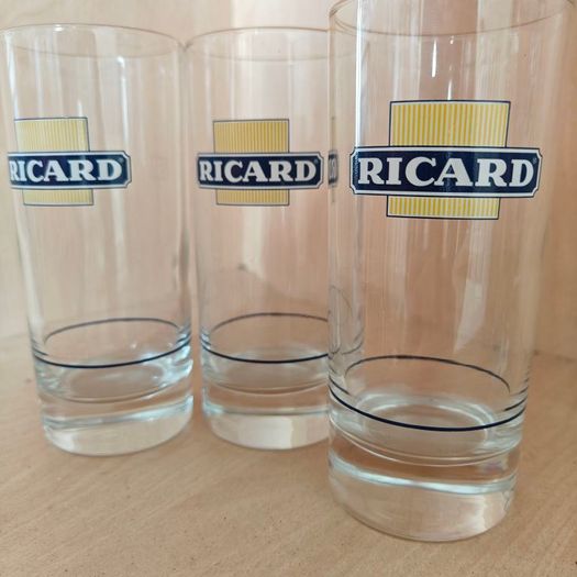 Old French Ricard x 3 and single Pernod anisette glasses