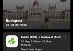 flights from Dublin to Budapest for champions league final