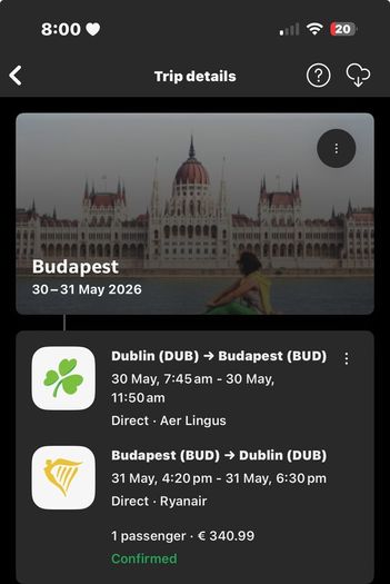 flights from Dublin to Budapest for champions league final