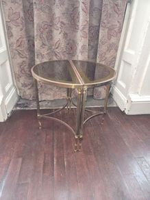Maison Jansen Hollywood Regency Style Pair of Brass Demi-Lune Side Tables