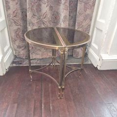 Maison Jansen Hollywood Regency Style Pair of Brass Demi-Lune Side Tables