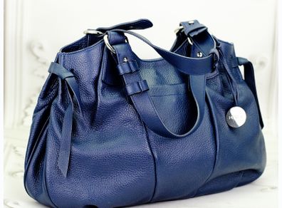 Furla Italian Leather Navy Designer Leather Handbag