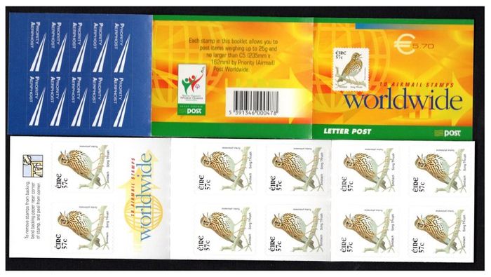 2002 Ireland Song Thrush Self-Adhesive (SA) Definitive Stamp Booklet Mint Never Hinged (MNH). Biberninan HB99