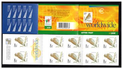 2002 Ireland Song Thrush Self-Adhesive (SA) Definitive Stamp Booklet Mint Never Hinged (MNH). Biberninan HB99