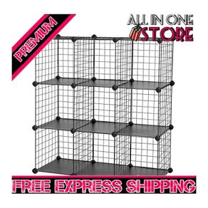 9-Cube Metal Wire Storage Rack, Interlocking Shelving Unit with Metal Wire Shelves, PP Plastic Sheets for Book Shoes Toys Clothes Tools, in Living Room, 93 x 31 x 93 cm MULTIPLE COLOURS AVAILABLE (FREE SHIPPING)