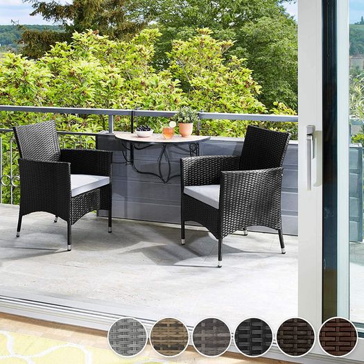set of 2 poly rattan garden chairs including cushions and 2 cover sets & stainless steel screws | - Various colors - (Black | No. 402122)
