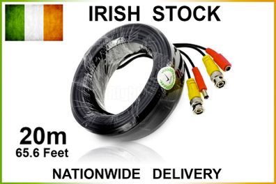 20m Ready Made Cable - Plug and Play BNC and DC Power for CCTV Security Video