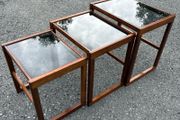 Vintage Danish Nesting Tables in Teak with Smoked Glass Tops c1960