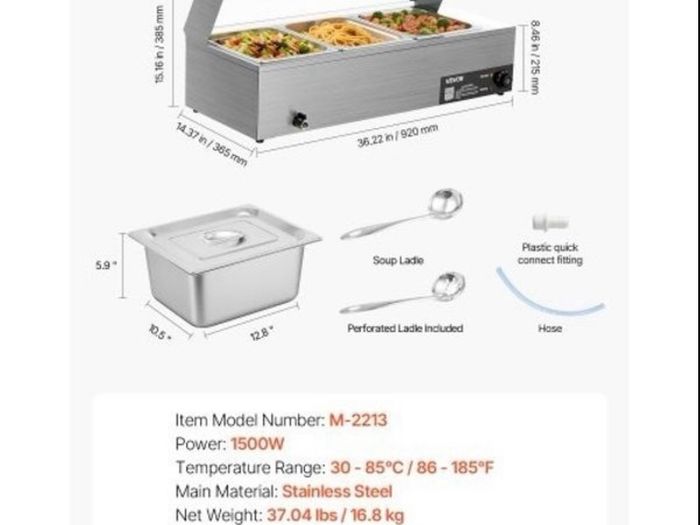 Buffet Food Warmer Stainless Steel 3 Pans with Glass Shield Commercial Countertop Bain Marie 220v
