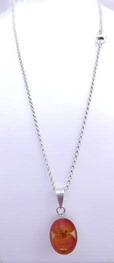 Sterling Silver 925 Chain Necklace With Resin Silver Mounted Flower Pendant Hallmark Length 16,5" - 5,94g