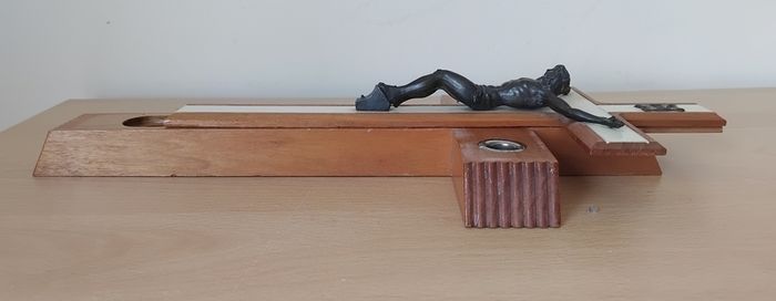 Vintage Italian made 'Last Rites' hardwood wall Crucifix 13" tall FREEPOST