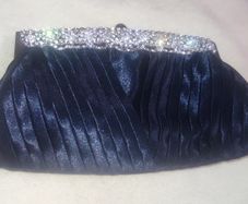 Vintage Fashion Only navy blue satin evening clutch bag