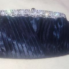 Vintage Fashion Only navy blue satin evening clutch bag