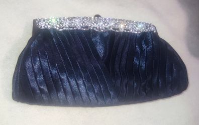 Vintage Fashion Only navy blue satin evening clutch bag