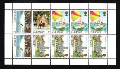 1987 Guernsey GB1 Stamp Booklet Pane (ex cover showing Lukis Observatory, St Peter Port) Mint Never Hinged (MNH)