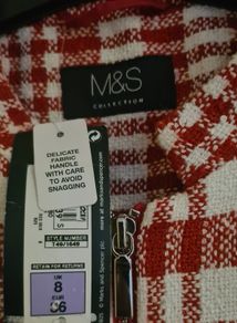 M&s Red Mix Coat Size Uk 8 Nwt
