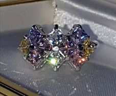 Vintage Sterling Silver Multi-Coloured Sapphire Cluster