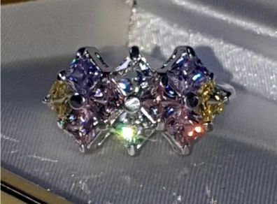 Vintage Sterling Silver Multi-Coloured Sapphire Cluster