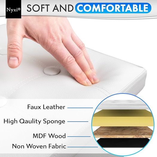 NEW SALE | 76 x 38 x 38 cm Faux Leather White Ottoman Foldable Storage Boxes Seat Foot Stool Storage Box with Lids for Kids Toys, Bedroom, Hallway, Living Room