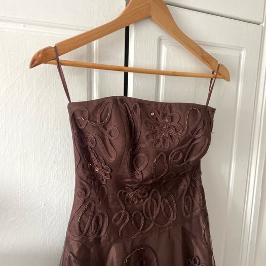 Monsoon brown bandeau tulle dress with embroidery + beading detail and matching bolero