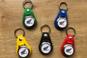 Synthetic leather Honda key ring with shopping trolley token/coin
