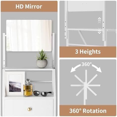 Chest of Drawers with Adjustable Mirror, 2-in-1 Dresser, White