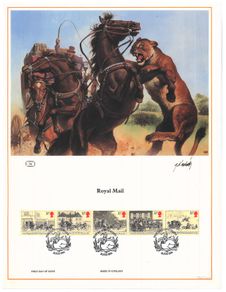 1984 Great Britain Limited Edition Lithographed Print measuring 333mm X 257mm showing Royal Mail Commemorative stamps with First Day of Issue Cancel