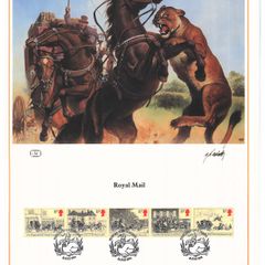 1984 Great Britain Limited Edition Lithographed Print measuring 333mm X 257mm showing Royal Mail Commemorative stamps with First Day of Issue Cancel