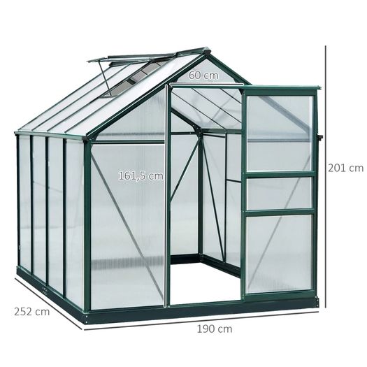Clear Polycarbonate Greenhouse Large Walk-In Green House Garden Plants Grow Galvanized Base Aluminium Frame w/ Slide Door (6 x 8ft)