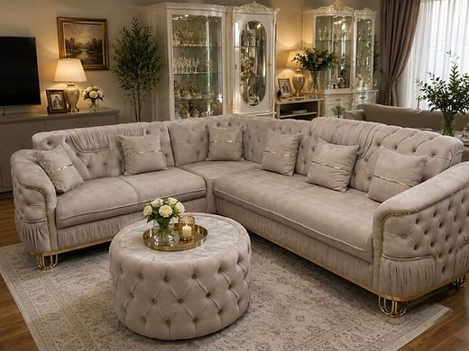 Luzia Cream & Beige Corner Sofa Bed + Matching Coffee Table