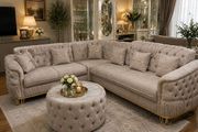 Luzia Cream &amp; Beige Corner Sofa Bed + Matching Coffee Table