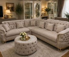 Luzia Cream & Beige Corner Sofa Bed + Matching Coffee Table