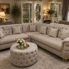 Luzia Cream & Beige Corner Sofa Bed + Matching Coffee Table