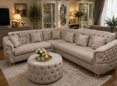Luzia Cream & Beige Corner Sofa Bed + Matching Coffee Table