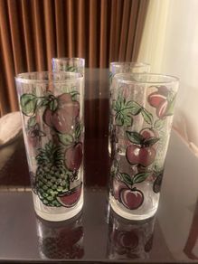 Vintage 50's/60's Tumblers with Hand Painted Apples/Grapes Design