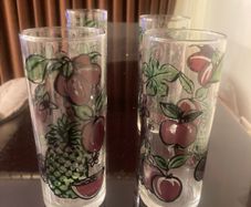 Vintage 50's/60's Tumblers with Hand Painted Apples/Grapes Design