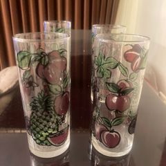 Vintage 50's/60's Tumblers with Hand Painted Apples/Grapes Design