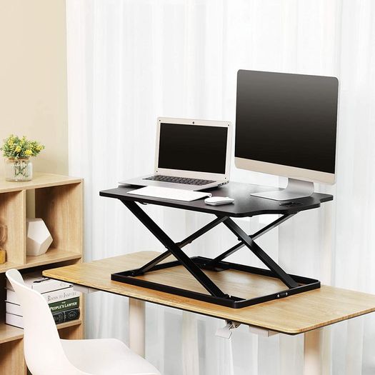 Sit Standing Desk Height-Adjustable Desk Attachment, Ergonomic Desk Converter for Computer, Laptop and Office Supplies, Compatible with Monitor Holder, Black
