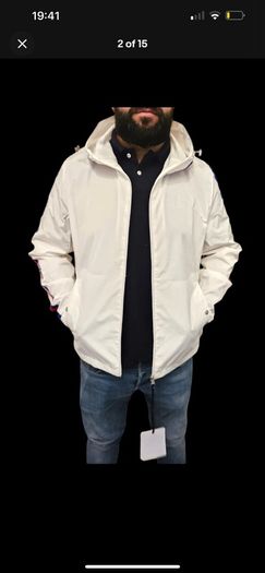 MONCLER Rukbat Logo-jacquard Hooded Windbreaker White Jacket Size 4 (XL)