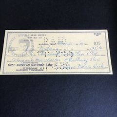 Elvis Memorabilia - Salary Cheque for appearance on the Elvis Presley Show