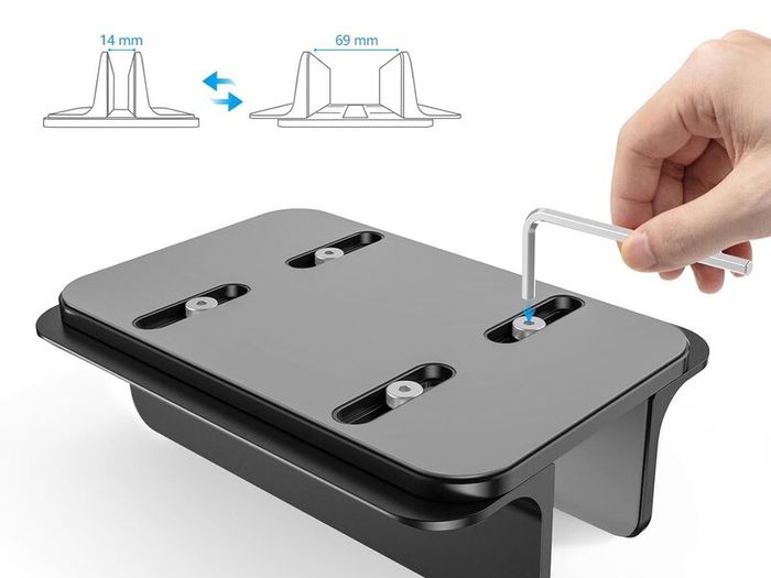 OMOTON Vertical Laptop Stand Adjustable, Desktop Aluminum MacBook Stand with Adjustable Dock Size, Laptop Holder Fits All MacBook, Surface, Chromebook and Gaming Laptops (Up to 17.3 inches), Black